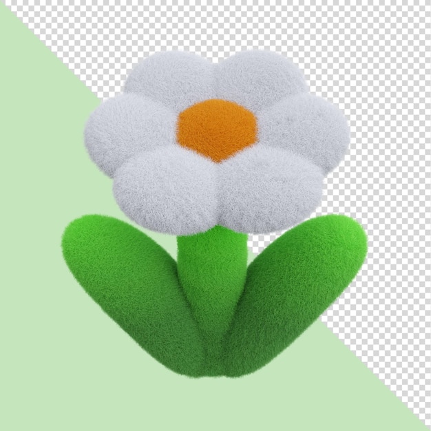 PSD 3d fluffy white and green daisy flower