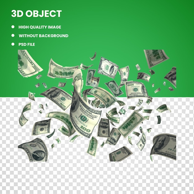 PSD cento dollari di banconote volanti in 3d