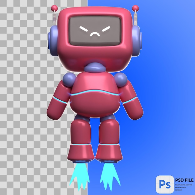 PSD 3d flying robot render illustration icon isolated png