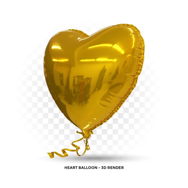 PSD 3d che volano palloncini di cuore giallo dorato