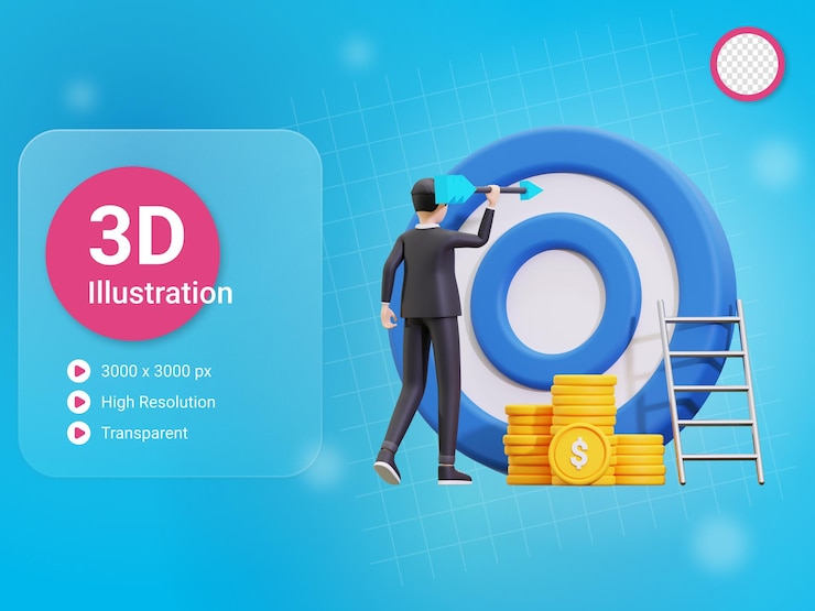 PSD 3d focus on business targets illustration