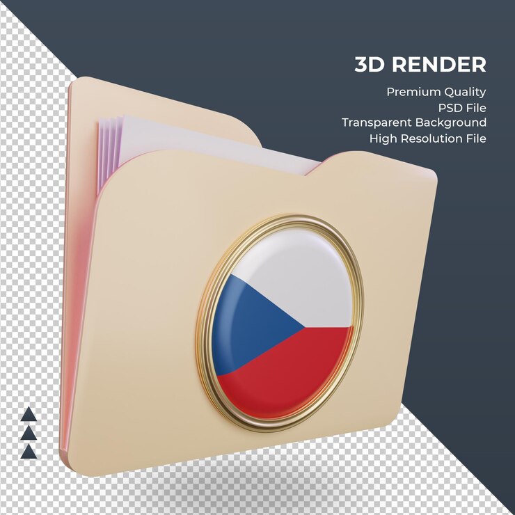 PSD 3d папка флаг чешской республики рендеринга вид слева