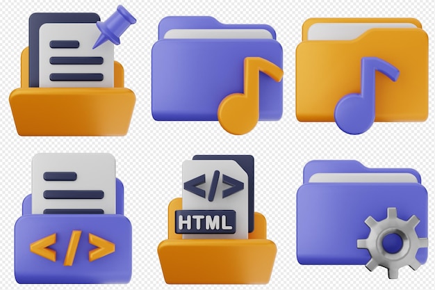 3d folder file document icon set bundle