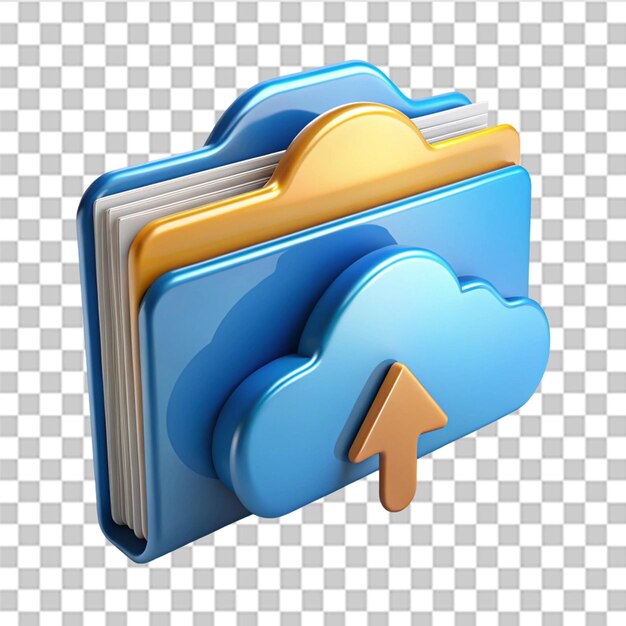 3d folder file uploading to cloud icon isolated on transparent background