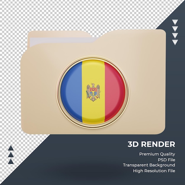 PSD vista frontale del rendering della bandiera della moldavia della cartella 3d