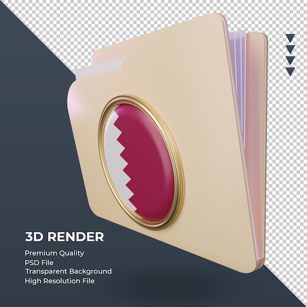 3dフォルダーカタールの旗のレンダリングの右側面図