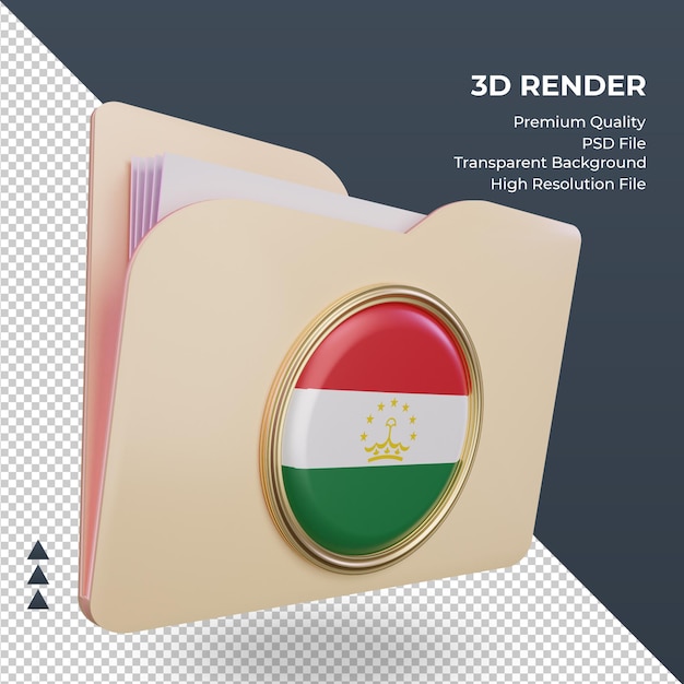 Cartella 3d bandiera del tagikistan rendering vista a sinistra