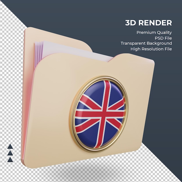 PSD 3dフォルダーイギリス国旗レンダリング左側面図