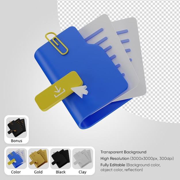 PSD 3d folder with documents