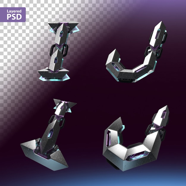 PSD 3d font set in cyberpunk style. letters i, j.