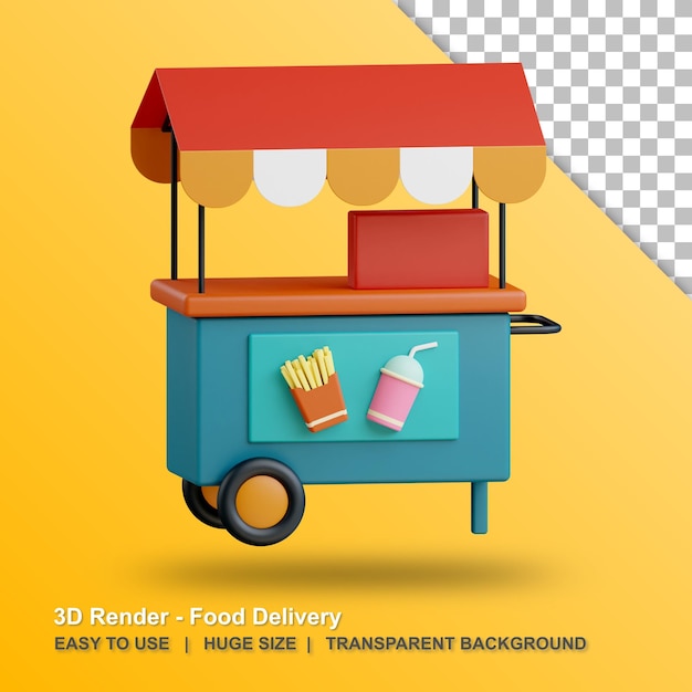 PSD 3d food cart illustration with transparent background