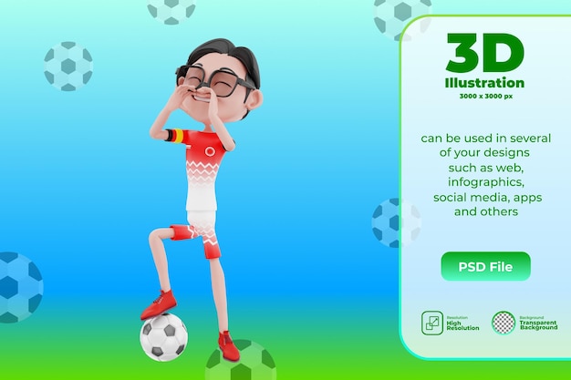 PSD illustrazione del personaggio di calcio 3d