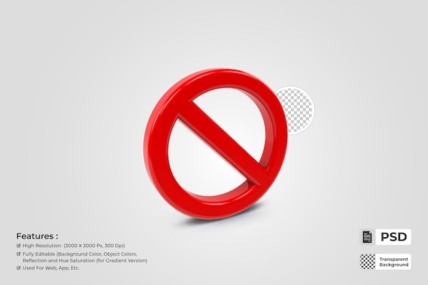 PSD 3d 금지 기호 또는 빨간색 금지 기호 아이콘 경고 없음