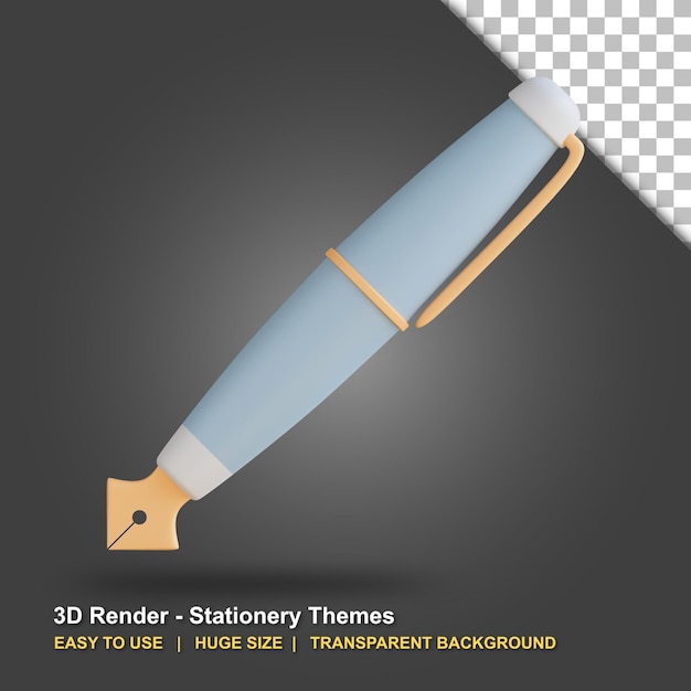 3d fountain pen illustration with transparent background
