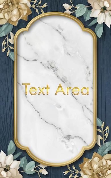 PSD 3d frame design for luxury rich gold classic frame fabric with flowers background text area marble