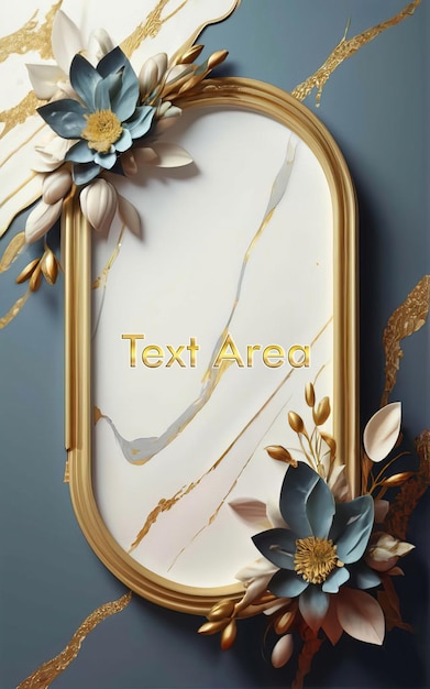 PSD 3d frame design voor luxe rijke goud klassieke frame stof met bloemen achtergrond tekst gebied marmer