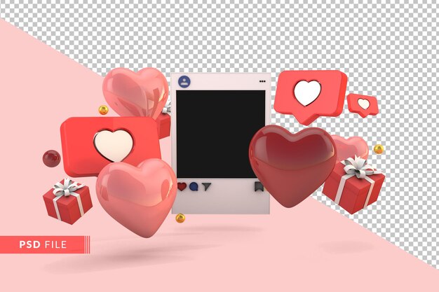 Concetto di giorno di san valentino dei social media della struttura 3d