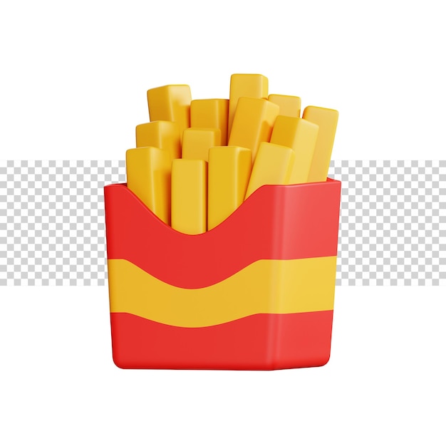 PSD 3d franse frietjes binnenkant van rode doos rendering icoon met glad oppervlak voor app of website