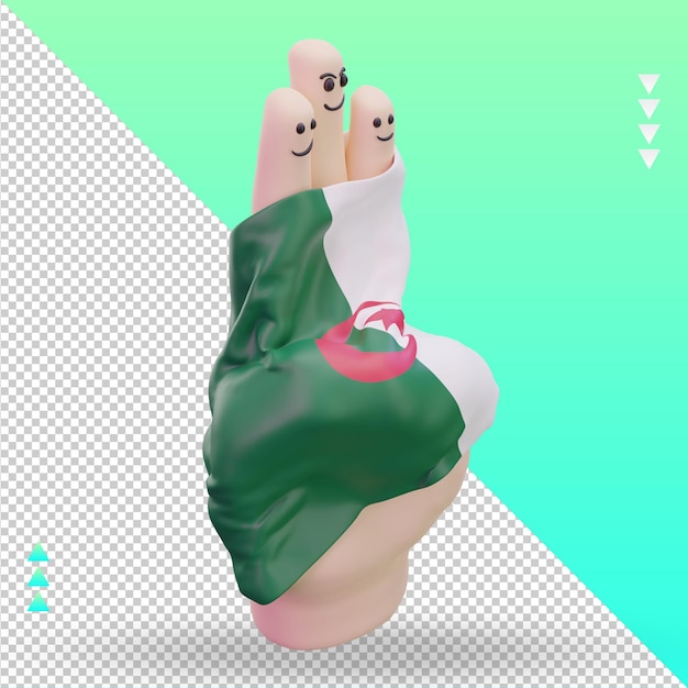 3d 우정의 날 손가락 알제리 플래그 렌더링 왼쪽 보기