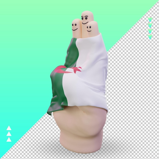 3d 우정의 날 손가락 알제리 국기 렌더링 오른쪽보기