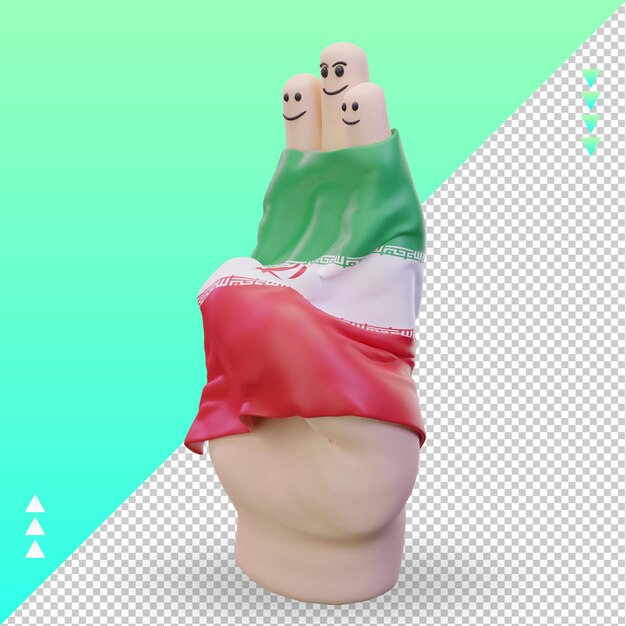 PSD 3d amicizia giorno dito bandiera iran rendering vista destra