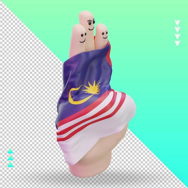 PSD 3d friendship day finger malaysia flag rendering left view