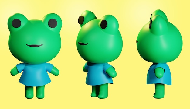 PSD carattere della rana 3d froggy del fumetto dei bambini