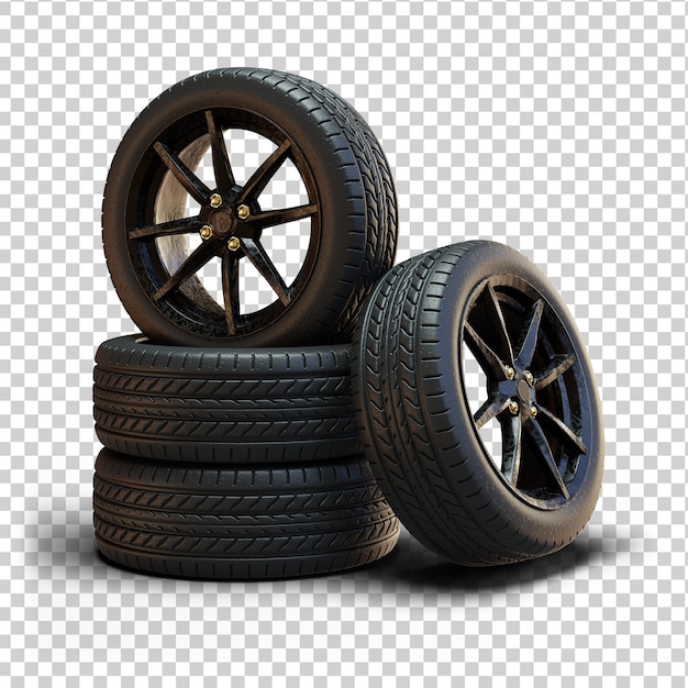 PSD 3d fully isolated dark metal tires