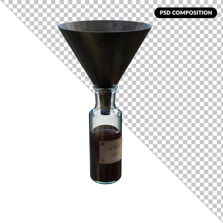 PSD 3d funnel in bottle isolated