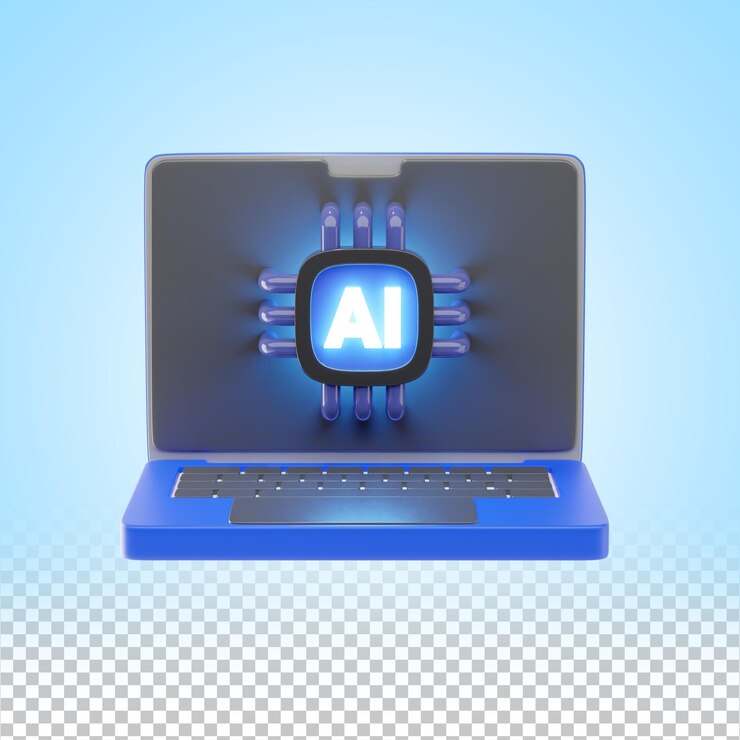PSD 3d futuristic ai laptop icon with advanced smart technology design