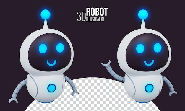 PSD 다른 포즈의 3d 미래형 귀여운 로봇 캐릭터