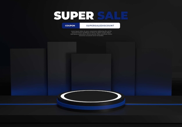 3d futuristic podium product display room black blue psd