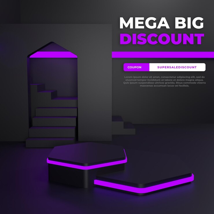 PSD 3d futuristic podium product display room black purple psd