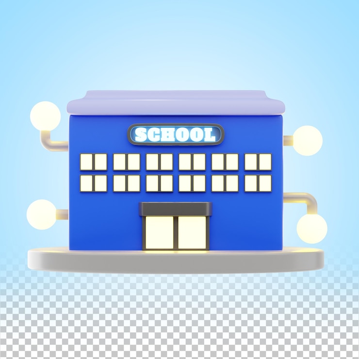 PSD 3d 未来学校建筑图标与先进的智能教育技术
