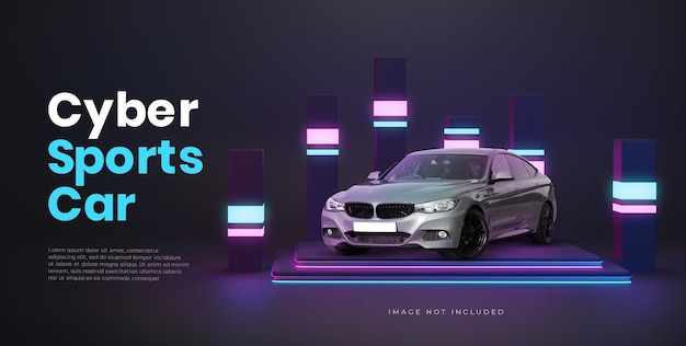 3D Futuristinen Neon Glow Podium -lava-auton tuotesijoittelu