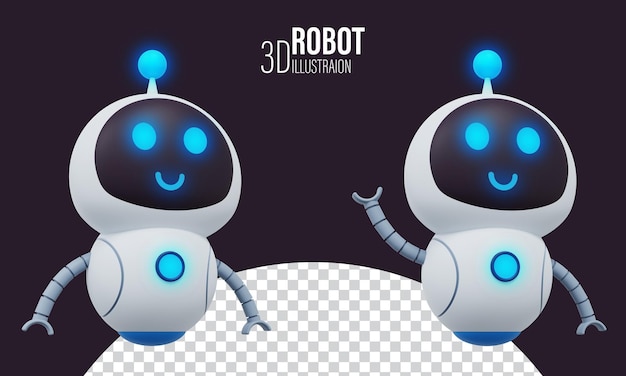 3D futurystyczna postać słodkiego robota w różnych pozach