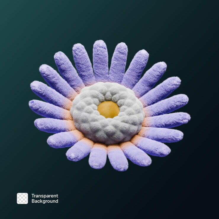 PSD 3d fuzzy floral illustration png template