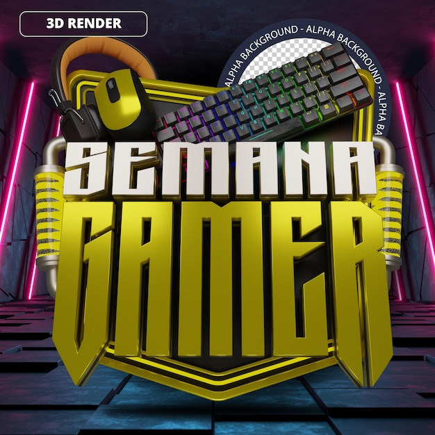 PSD 3d gamer week mega sale promotie banner voorkant geel brazilië