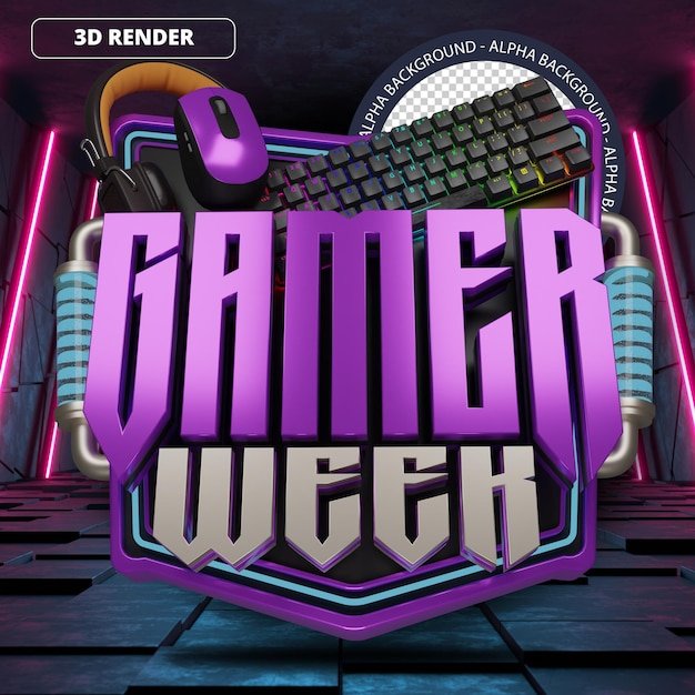 PSD 3d gamer week mega sale promotie banner voorzijde paars