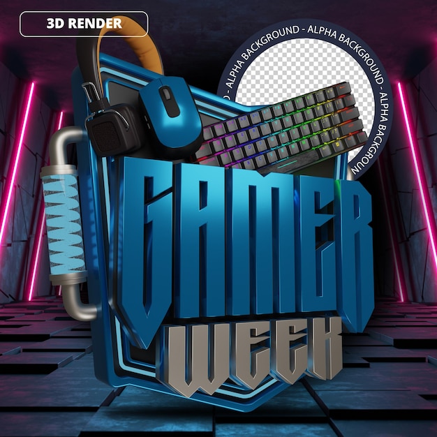 PSD 3d gamer week mega sale promotion banner blue