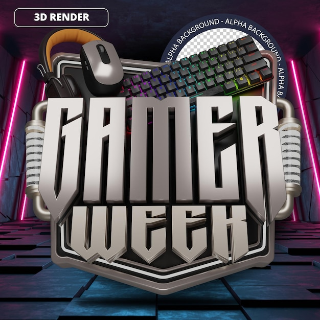 PSD 3d gamer week mega sale promotion banner front gray