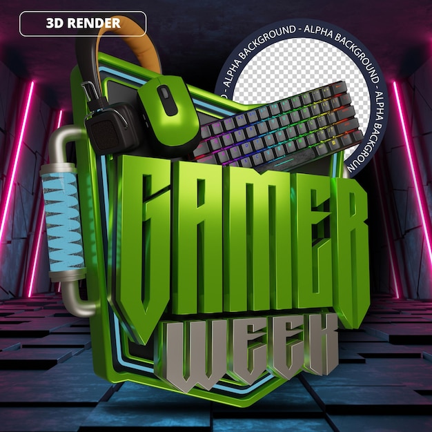 PSD 3d gamer week mega sale promotion banner green