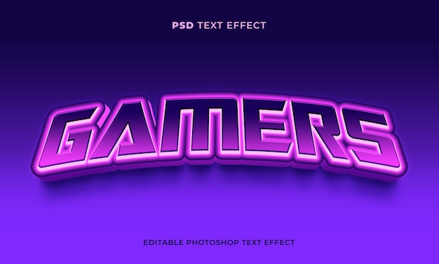 PSD 3d gamers text effect template with blue and purple colors