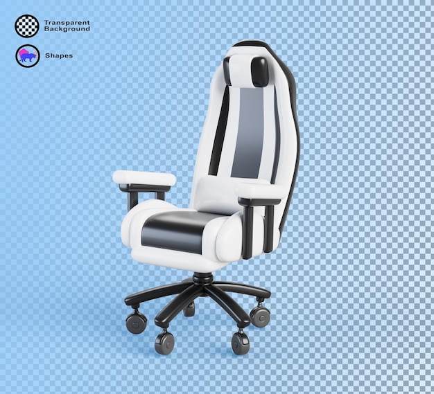 3d gaming chair ergonomic leather swivel pc and racing game seat Black white computer armchair for home or office interior furniture isolated on blue background Cartoon render icon