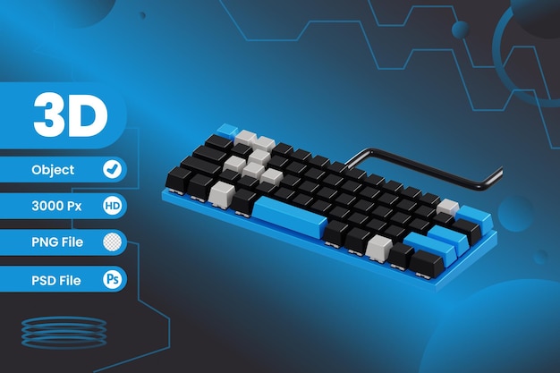 3d gaming keyboard object with transparent background