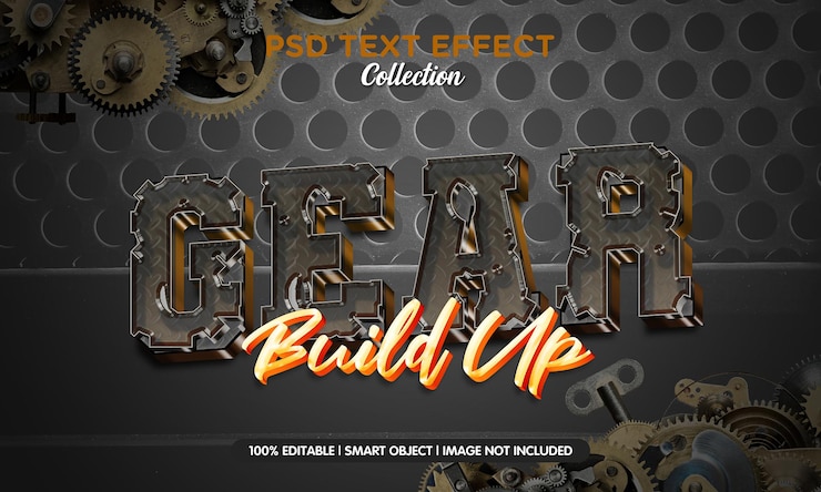 PSD 3d gear build up text effect template