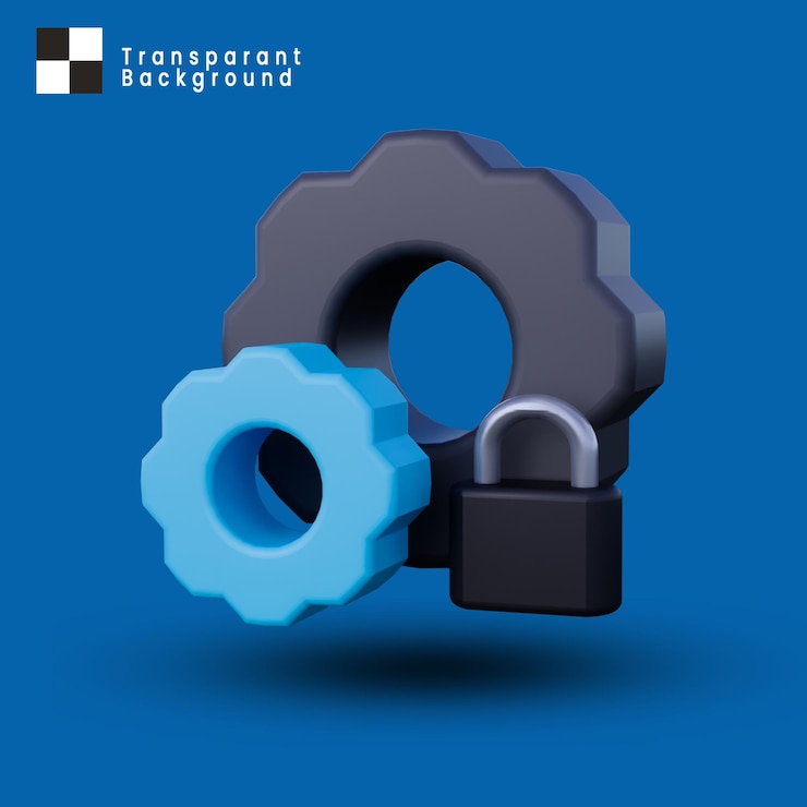 PSD 3d a gear setting with padlock lock icon isolated
