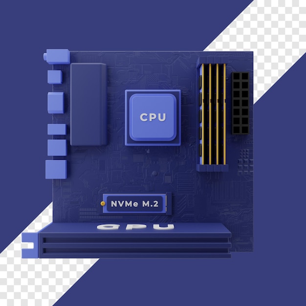 PSD 3d-geassembleerde moederbordillustratie met transparante achtergrond