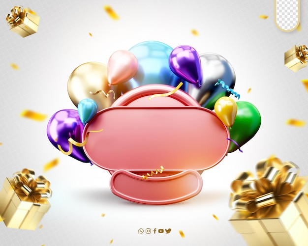 3D gedetailleerd frame met verjaardagsballonnen