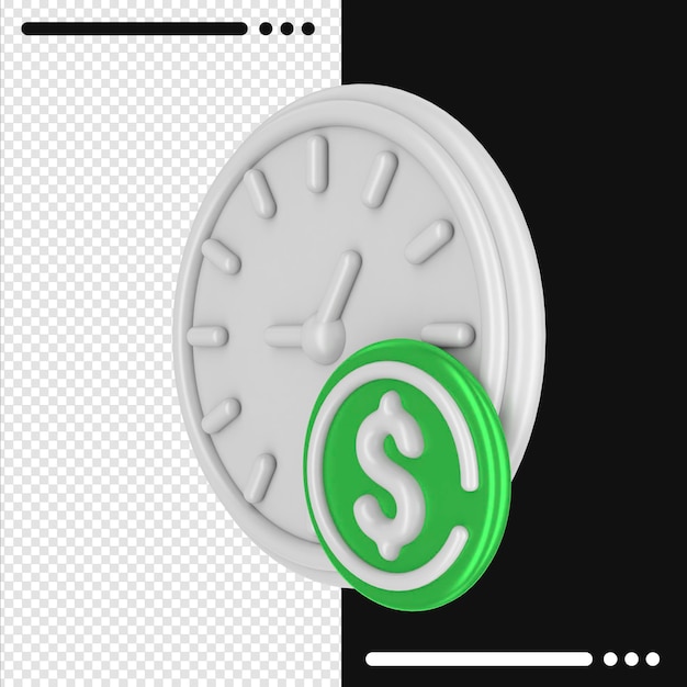 3d gedraaide klok en dollar in 3D-rendering